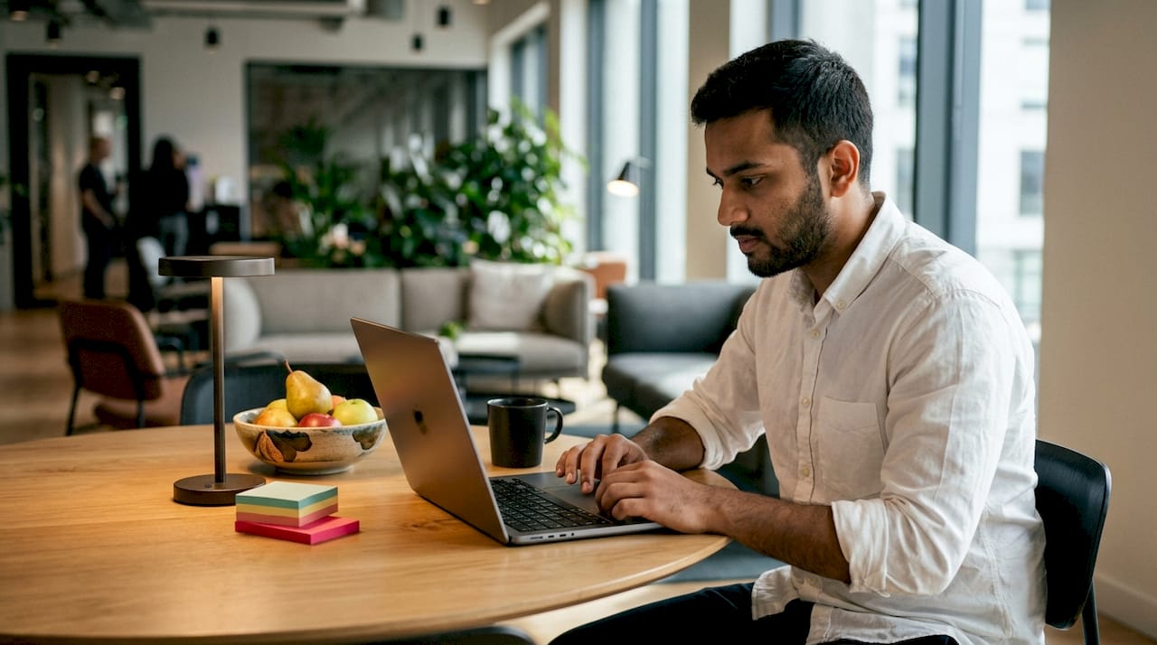 Man scheduling time blocks on tablet at office