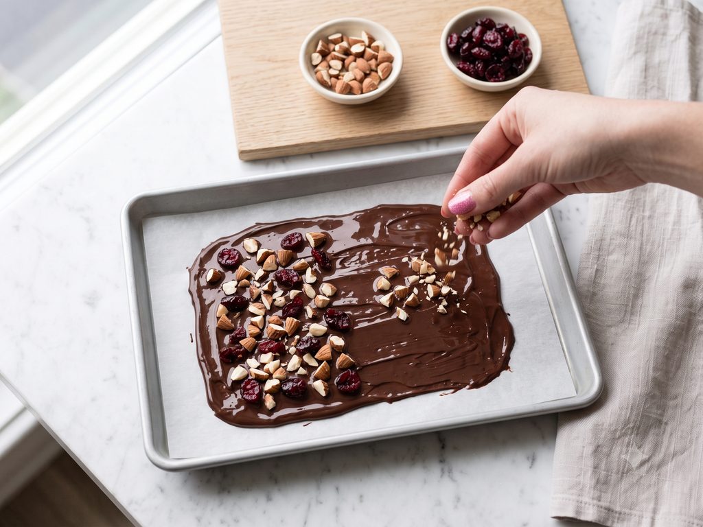 Dark Choc Protein Bark being made
